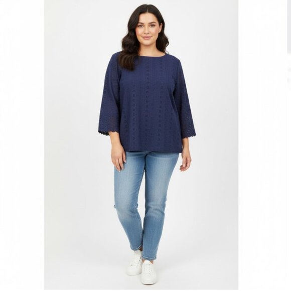 New GAP size XXL Navy Clip Dot Embroidered Eyelet Feminine Blouse Elegant - Picture 1 of 12